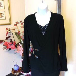 VTG Joseph Ribkoff Women’s Buckle Black Blouse Vintage Classic Top 12
